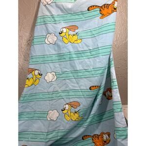 Garfield Odie Chase 1978 Blue Twin Fitted Bed‎ Sheet Vintage